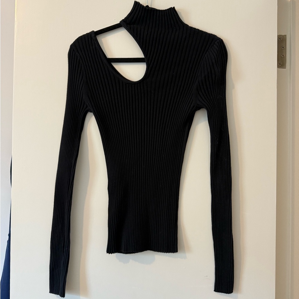 Anine Bing Victoria Black Ribbed Cutout Long Sleeve Sweater